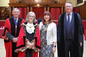 Coun Joyce Pritchard pictured at the Mayor making ceremony with Coun Ross Hunter (left), Deputy Mayor of Lancaster; Amanda McGartland, Mayoress of Lancaster and Mark Davies, chief executive of Lancaster City Council.