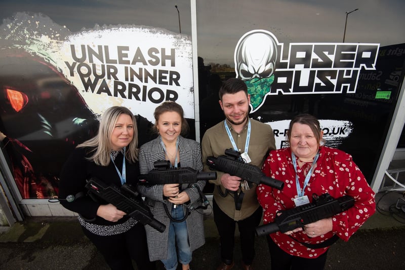 Laser Rush will be opening soon on Marine Road Central in Morecambe. Pictured are Kim Marshall, Hayley Davis, Tom Robson and Cath McLoughlin.