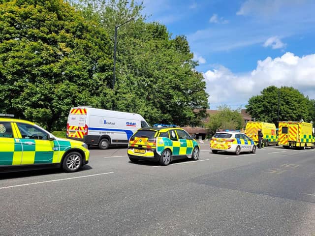 Police and ambulances at the scene of the accident on Caton Road in Lancaster. Picture by Debbie Butler.