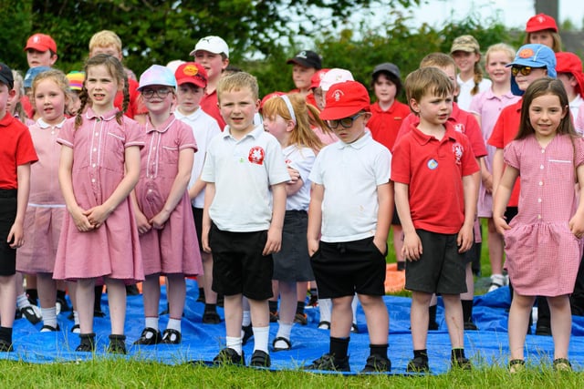 Pupils from Wray Primary School perform a song to celebrate the opening of their new learning pods. Photo: Kelvin Stuttard