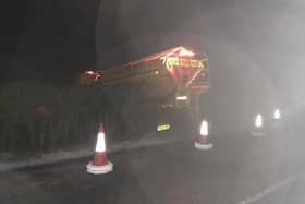Terry Smith shared this photo on Facebook of a gritter lorry which had come off the road into a hedge near Caton.