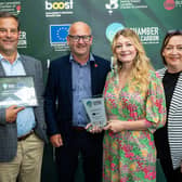 The Eco Escapes Team with their Chamber Low Carbon Award: (from left) Mark Sutcliffe, campaign consultant, Shaun Turner, Lancashire County Council, Hetty Byrne, Forest of Bowland AONB sustainable tourism officer, Karen Lawrenson, Senior Project Manager, Lancashire County Council