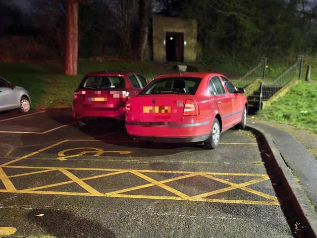 The Mayor of Lancaster's car blocking a disabled parking bay at Morecambe Town Hall.