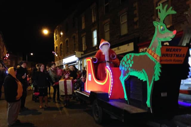 The Carnforth Rotary club's Santa's Sleigh attended the switch on and brought Father Christmas to meet all the children who attended the event. The sleigh has started its tour of the villages around the villages in the Carnforth area collecting donations to be used locally for good causes.