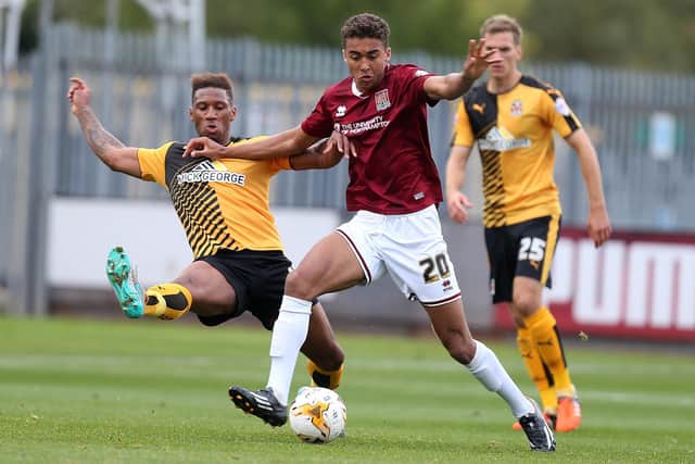 Morecambe new boy Alie Sesay challenges future England striker Dominic Calvert-Lewin during his time at Cambridge United Photo: Pete Norton/Getty Images