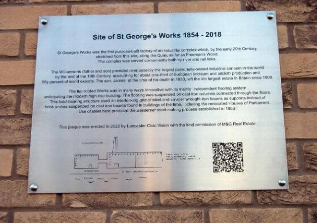 The plaque to St George's Works at Luneside Building, St George's Quay, Lancaster. Photo: Lancaster Civic Vision