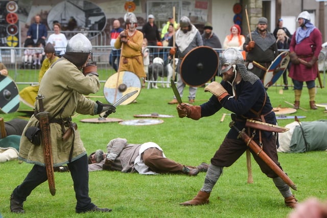 Battle commences on the field at Heysham Viking Festival. Picture by Daniel Martino.