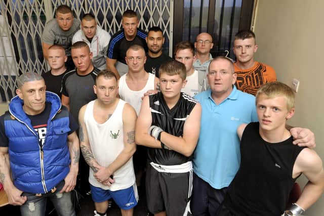 Frank Harrington with local boxers at the event at The Winter Gardens.