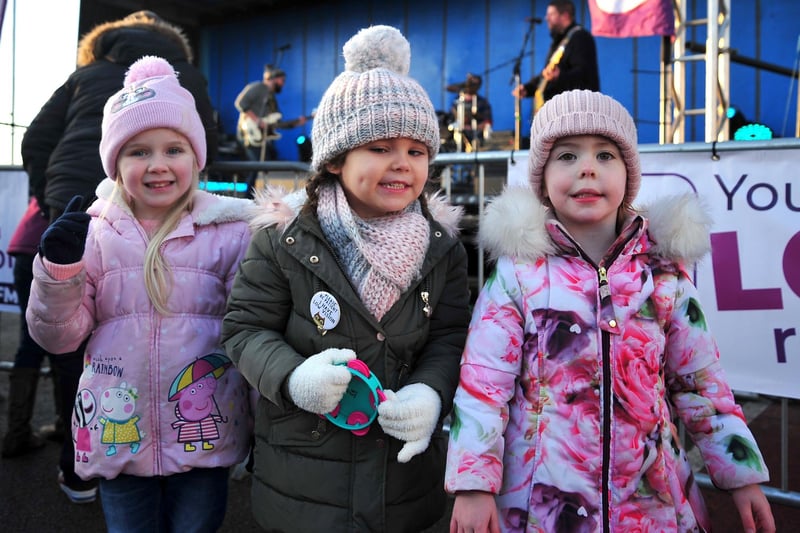 From left, Lola Moore, 4, Layla Rhodes, 4, and Perry Gordon, 4, at a Morecambe Christmas Lights Switch-On.