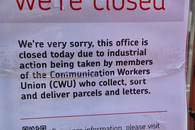 A sign on the gates of the Lancaster sorting office gates.