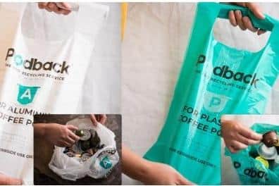 Order free recycling bags from the Podback website.