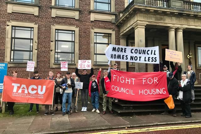 The housing protest at Morecambe Town Hall.