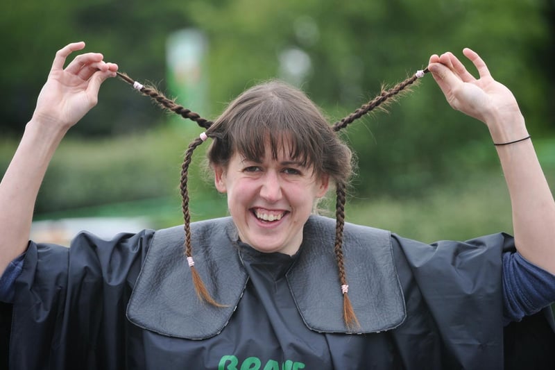 Vikki Llobera pictured before her Macmillian Cancer Research charity head shave at Asda, Lancaster