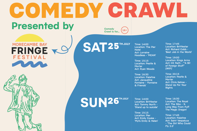 A map of the Comedy Crawl which takes place during Morecambe Fringe Festival on July 25-26.