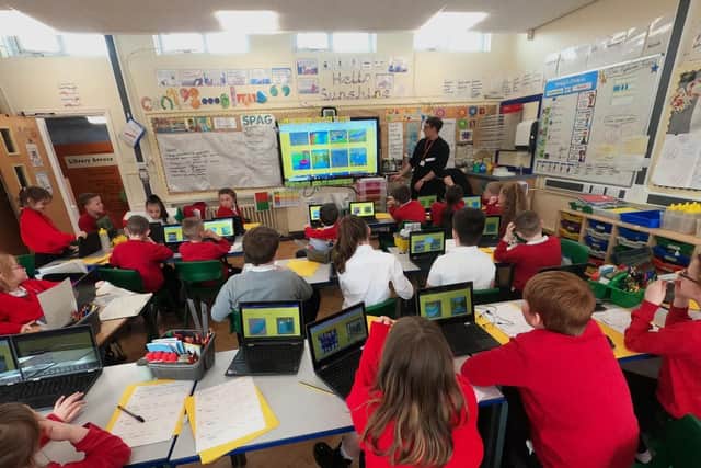 Children of Year 4 class interact with an AI image generator during one of their sessions with the Lancaster University researchers.