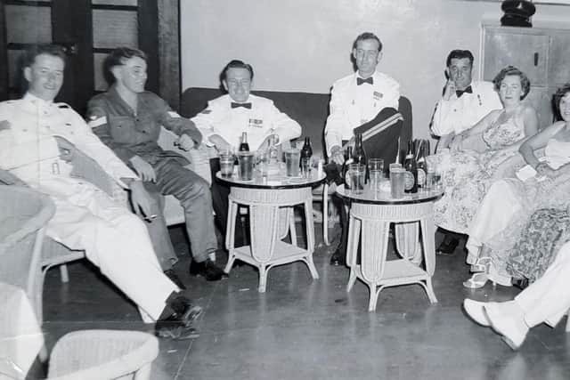 Jim and Margaret Ford with friends at the Singapore Naval Base, 1955.