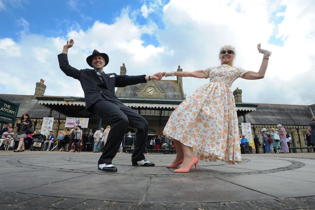 Jazz swing dancers, Anthony and Stephanie, entertain the crowds outside The Platform in Morecambe.
