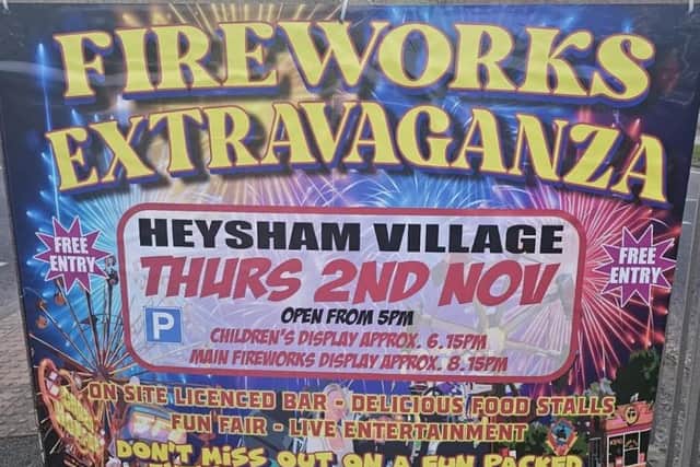 There will be a fireworks display in Heysham on Thursday, November 2.