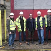 The team working on the refurbishment of Lancaster Music Co-Operative. From left: Chris Redmayne (Thomas Consulting), Ed Bushell (Cost Consultants Ltd), Sam Edge (Rocket Architects), Paul Healey (Ducketts Building Services) Edward Duckett (Duckett Building Services), Anthony Dickens (LMC project manager) and Derek Meins (LMC steering committee).