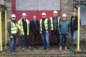 The team working on the refurbishment of Lancaster Music Co-Operative. From left: Chris Redmayne (Thomas Consulting), Ed Bushell (Cost Consultants Ltd), Sam Edge (Rocket Architects), Paul Healey (Ducketts Building Services) Edward Duckett (Duckett Building Services), Anthony Dickens (LMC project manager) and Derek Meins (LMC steering committee).