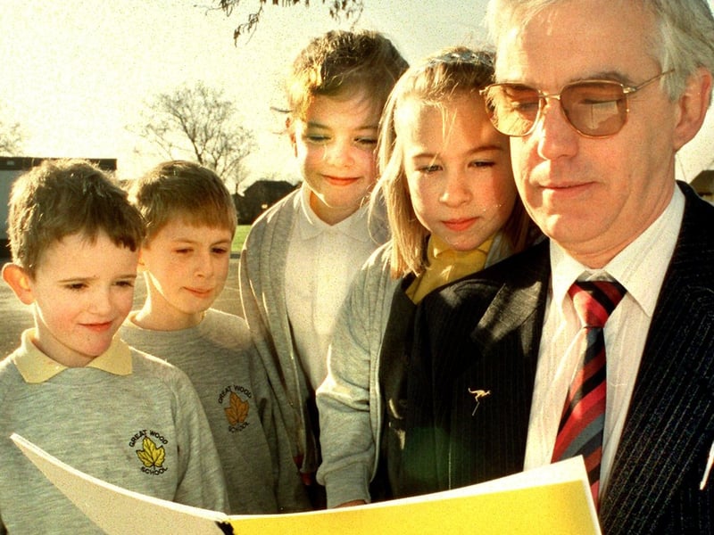 Head teacher at Great Wood School, Morecambe, Mr David Taylor looks at the school's Ofsted report with pupils Lewis Hogg, Callum Crooks, Rebecca Wolfenden and Emily Morrow.