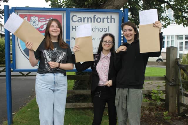 Carnforth students, including Julia Trykowska (centre), have excelled in their GCSEs.