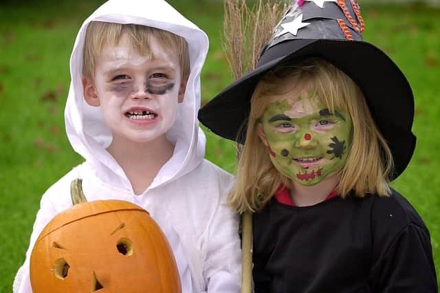 Halloween horrors: Freddie Moss, three, and Rhiann Bevan, four, at the Garstang Kiddies Day Nursery Halloween party