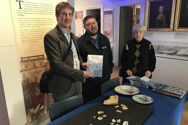 The authors Dr Matthew Hobson (left) and Barbara Blenkinship (right) with the director of the excavations David Jackson (centre).