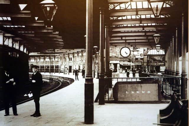 Carnforth Station in a picture dated 1910 with its famous clock to the right of the photo. Credit: PA Handout/Owen Humphreys