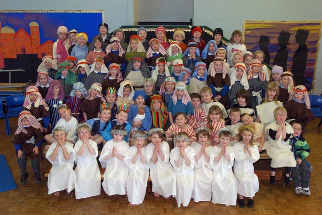 Year 1 and 2 children at Christ Church CE School in Lancaster rehearse their production 'Happy Birthday Jesus' in 2009.