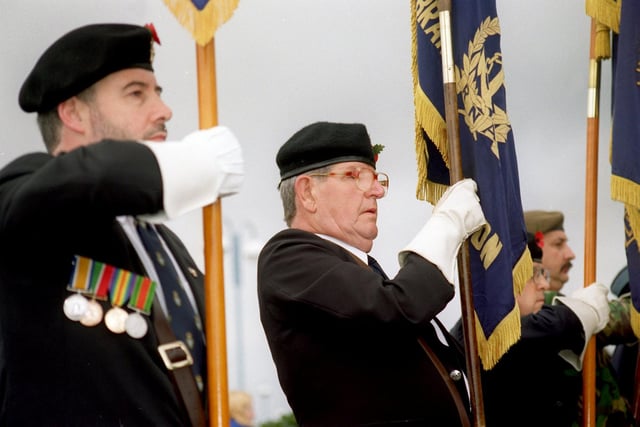 Standard bearers pay their respects at the Remembrance Day service in Morecambe in 1997