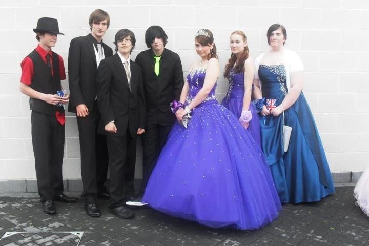 From left, Jordan, Aiden, Alex, Liam, Adele, Jeanette and Jessica at a Heysham High School prom at the Globe Arena, Morecambe.