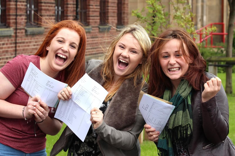 A happy Amy Lawton, Molly Wilson and Ellie Cozens at Morecambe Community High School in 2014.