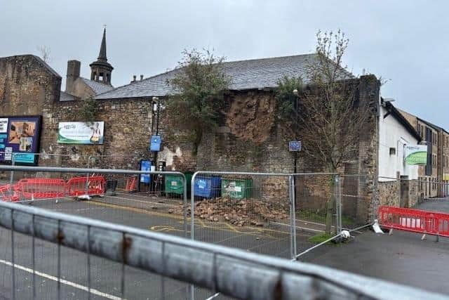 The collapsed wall in Wood Street, Lancsaster. Photo: Lancaster City Council