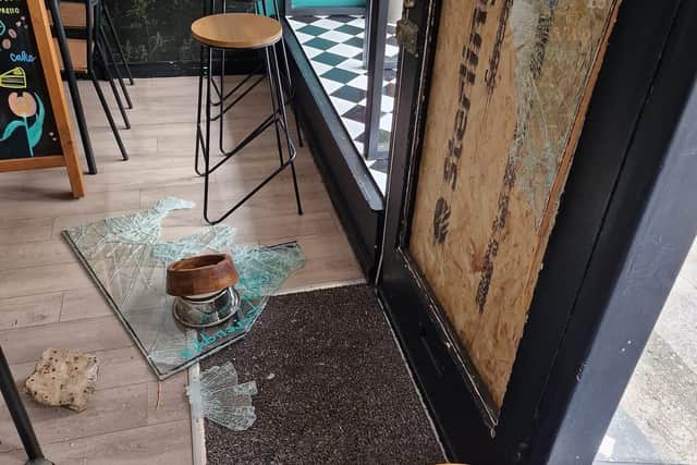 Burglars smashed the front door of Pure Vegan cafe in Lancaster before stealing a till drawer. Picture courtesy of Pure Vegan.