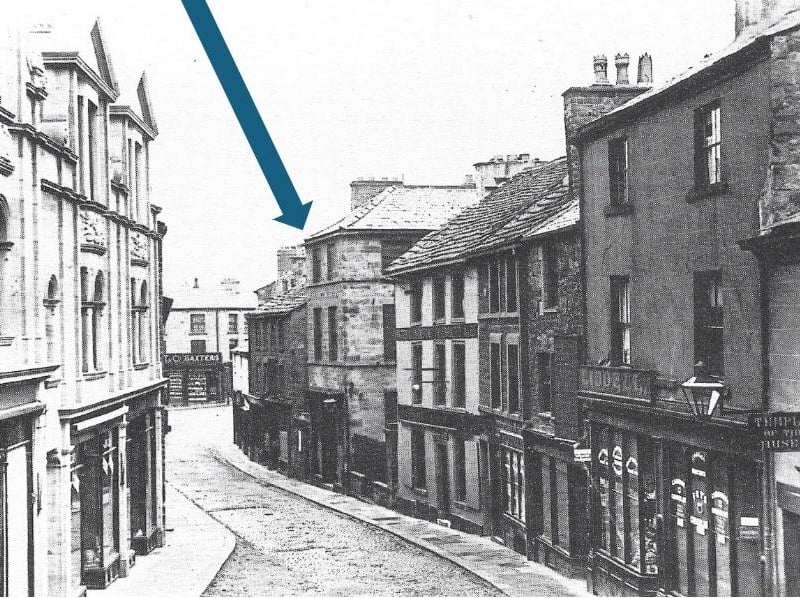 Looking down the street towards Stonewell around 1900-entrance arrowed. The house arrowed was the Ministers residence for many years. Photo: Shaun Corkerry.