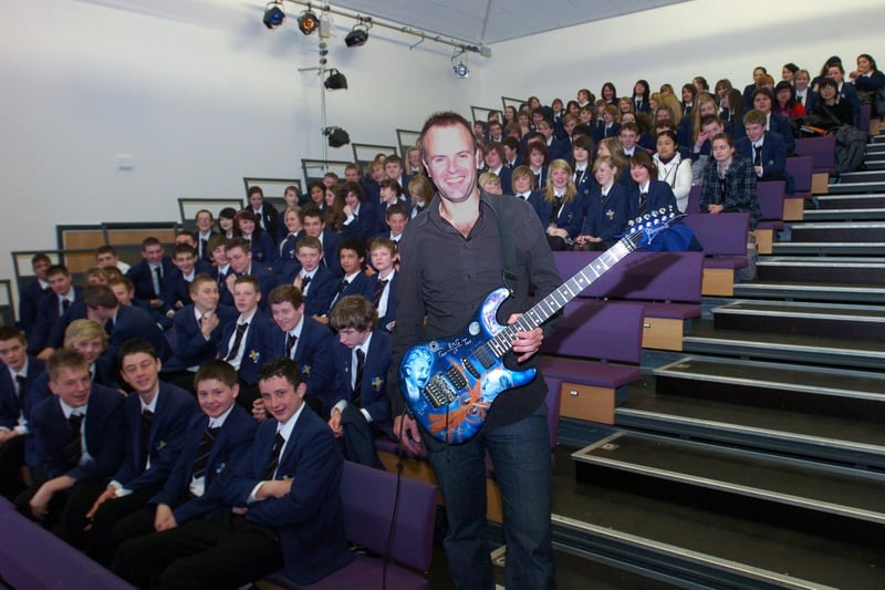 The Rock Doctor, Mark Lewney, who gave a lecture to pupils at Ripley St Thomas School, based around the physics of the rock guitar and the universe, helping pupils learn about physics through music.
