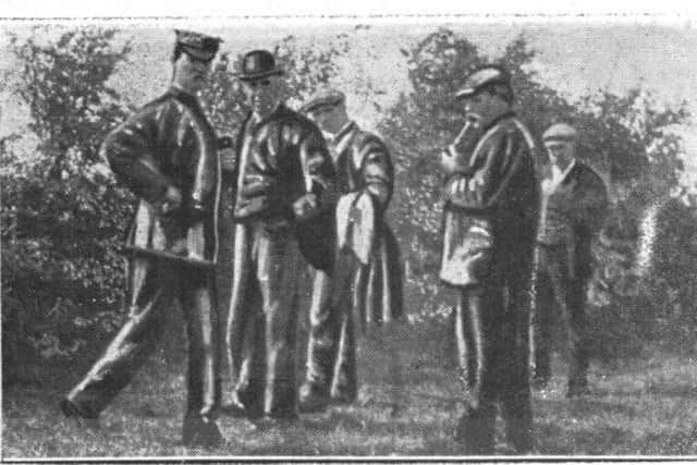 A newspaper cutting saying: The spot where the body was found, with Inspector Dickenson and others investigating. Picture courtesy of Bob Fleetwood.