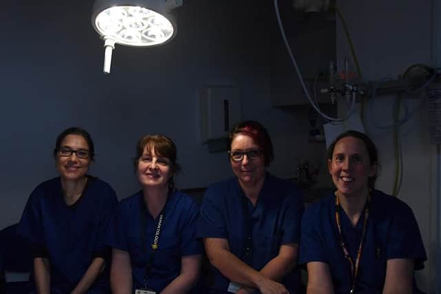 Dermatology Department colleagues Svetlana Kavaklieva, Liz Newsham, Gill Atkinson and Faye Vereker with the new light funded by Friends of Royal Lancaster Infirmary.