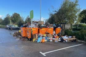 The recycling bins at Sainsbury's are overflowing and smell bad. Picture by Michelle Blade.