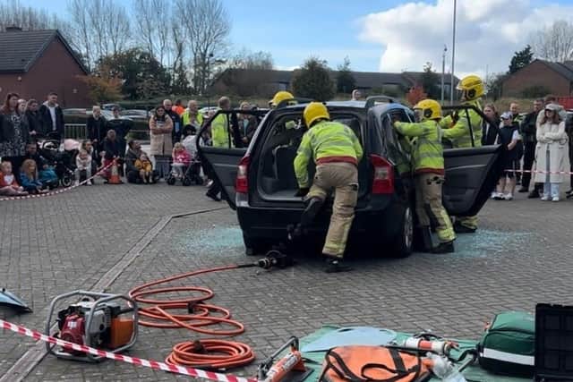 Police and firefighters staged a road crash at a road safety event in Morecambe and demonstrated how emergency services cut the roof off and get a person out of a vehicle. Picture from Lancashire Police.