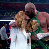 Tyson Fury with his wife Paris following victory over Dillian Whyte at Wembley
