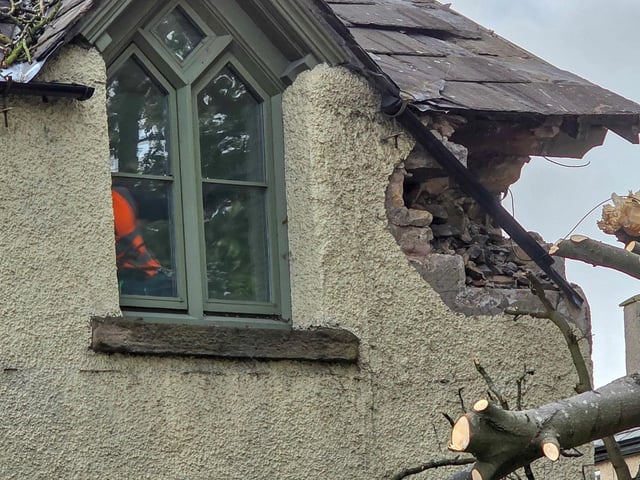 Damage to a house in Lancaster from a tree which fell onto the property during Storm Boelo. Photo: Josh Brandwood.