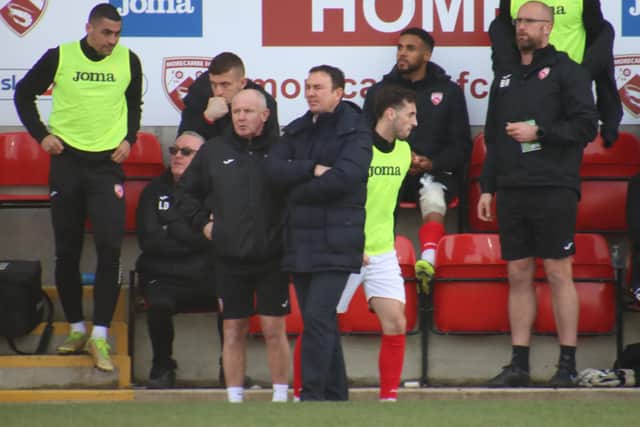 Derek Adams saw his Morecambe players beaten at Accrington Stanley on Saturday Picture: Ian Lyon