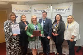 Specialist Care Team collects the Gold Standards Framework accreditation at Manchester on September 29. Pictured from left: Lisa Mulvaney, area manager; Heather Wood, branch manager; Julie Murray, registered manager; Anthony Murray, development director; Emma Woodend, home care manager; and Lily Penrose, care manager.