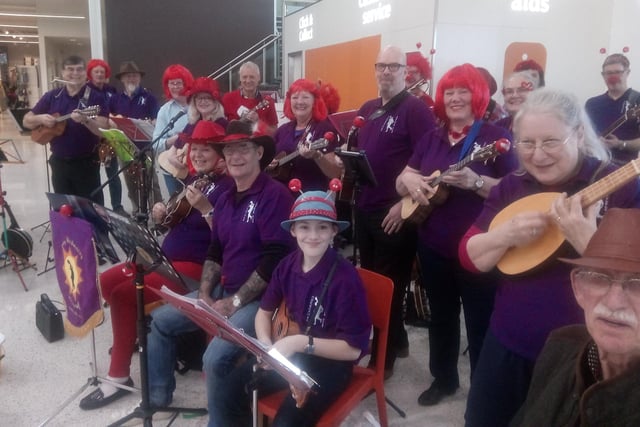 Members of Morecambe Ukulele Club entertained shoppers at Sainsbury's in Morecambe in 2017 with songs to raise money for Comic Relief.