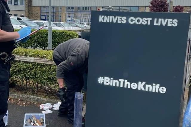 Police have installed knife bins in Lancaster and Morecambe. Picture from Lancashire Police.