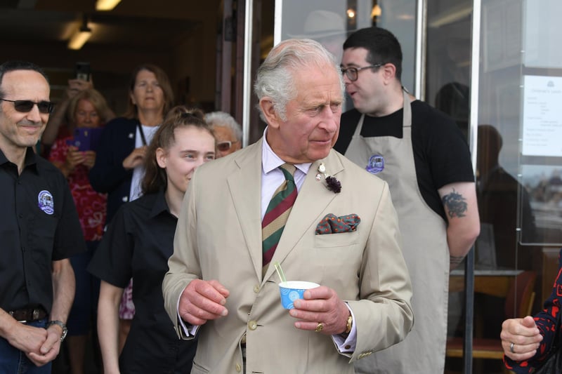 Charles enjoying a scoop of vanilla at the family-run Brucciani’s ice cream shop in Morecambe.