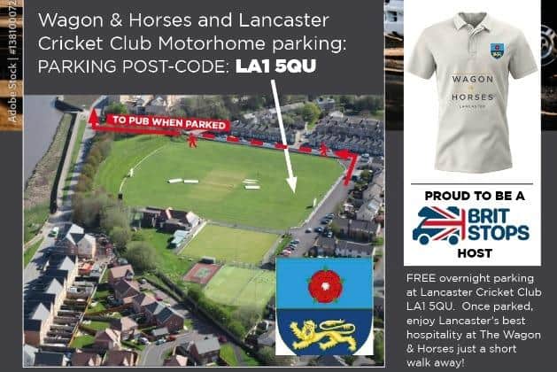 The Wagon and Horses on St George's Quay has announced a new partnership with Lancaster Cricket Club where motorhomes can stay at the cricket club for one night and perhaps visit the pub nearby.
