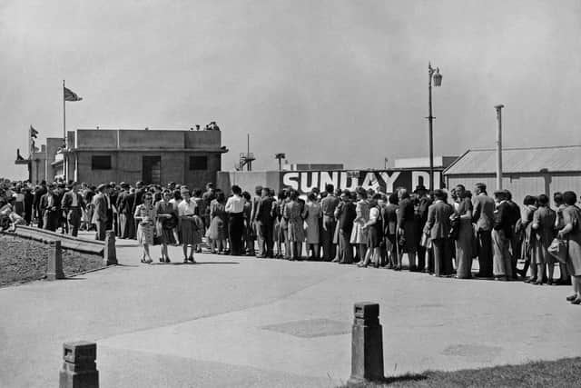 Crowds queue up to enjoy a day out at the Super Swimming Stadium in the Fifties. Photo courtesy of Lancaster Museums Service.